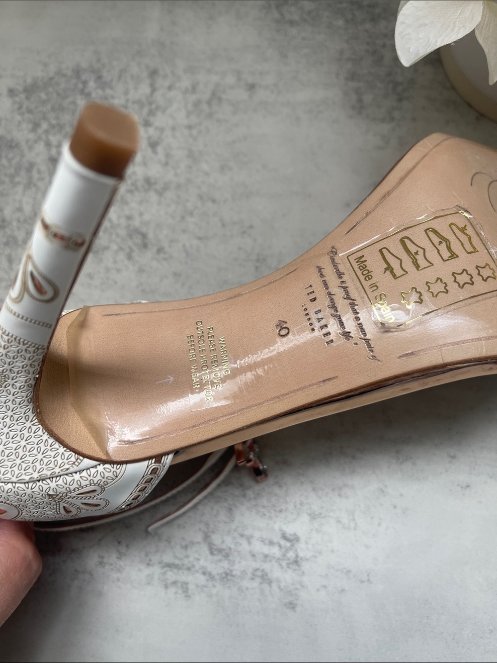 Ted Baker Cimaa Ivory and Rose Gold Laser Cut Floral Stiletto Heeled Sandal - Picture 7 of 10